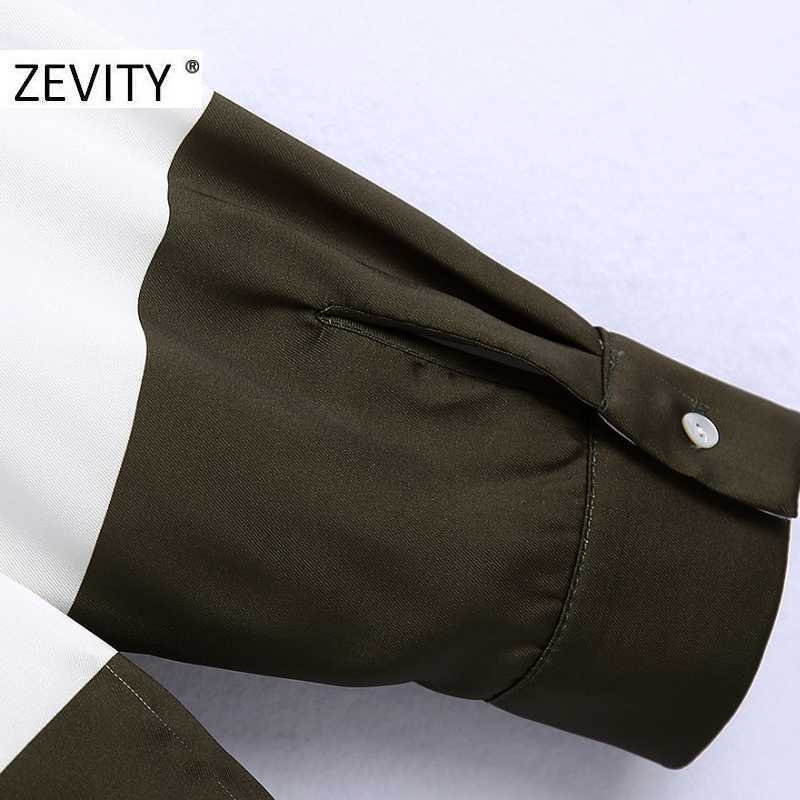 Zevity Women Vintage Crane Print Color Match Casual Smock Blouse Office Lady Turn Down Collar Shirts Chic Blusas Tops LS7270 210603