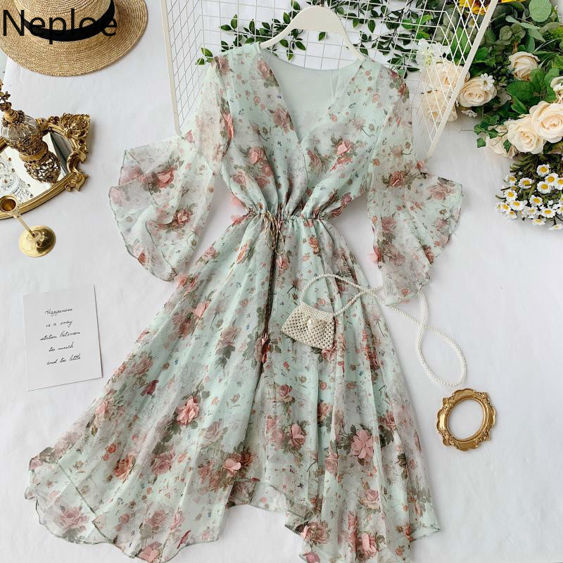 Neploe Chiffon Sexy Party Beach Dress Korean Elegant Women Dresses Spring Summer Dresses Ladies Vestidos Ropa Mujer 94472 210422