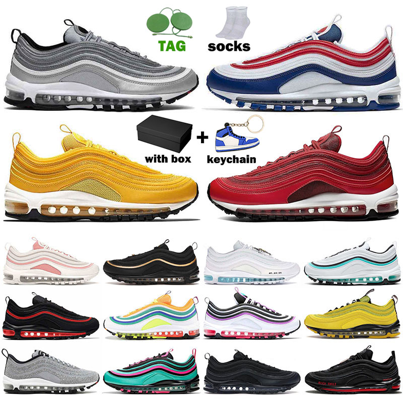 With Box Nik Air Max 97 men women Running Shoes Low Mesh Metallic Gold Black Bullet Midnight Navy Cool Grey Sliver Gris Blanc USA University
With Box Nik Air Max 97 men women Running Shoes Low Mesh Metallic Gold Black Bullet Midnight Navy Cool Grey Sliver Gris Blanc USA University