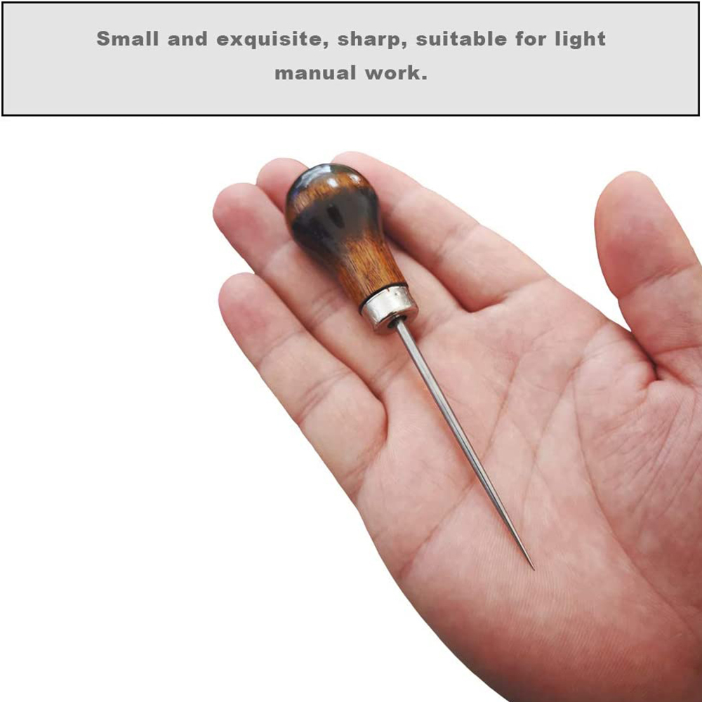 1PC Leather Sewing Awl Wood Handle Drillable Awl Pin Punch Hole Shoes Repair Tool Hand Stitcher Leather Craft Needle