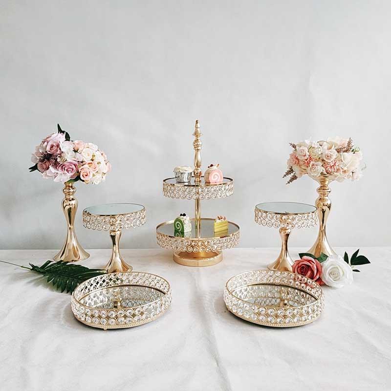 Other Bakeware 3-15pcs Crystal Cake Stand Set Metal Mirror Cupcake Decorations Dessert Pedestal Wedding Party Display Tray
