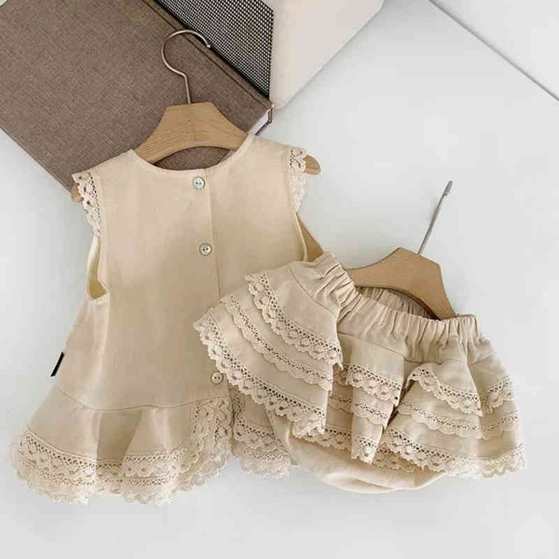 Summer girl lace sleeveless shorts two-piece suit girls clothing set kids boutique 210515