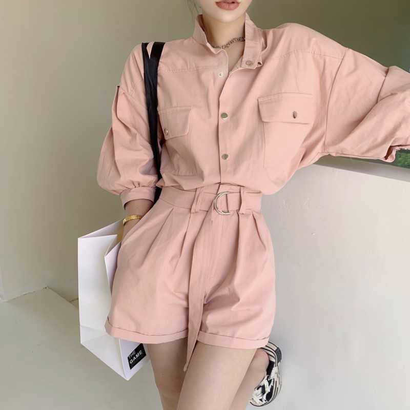 Summer Two Piece Set Women Vintage Casual Loose Stand Collar Shirt + High Waist Shorts Fashion Outfits 210526, Photo color
Summer Two Piece Set Women Vintage Casual Loose Stand Collar Shirt + High Waist Shorts Fashion Outfits 210526, Photo color