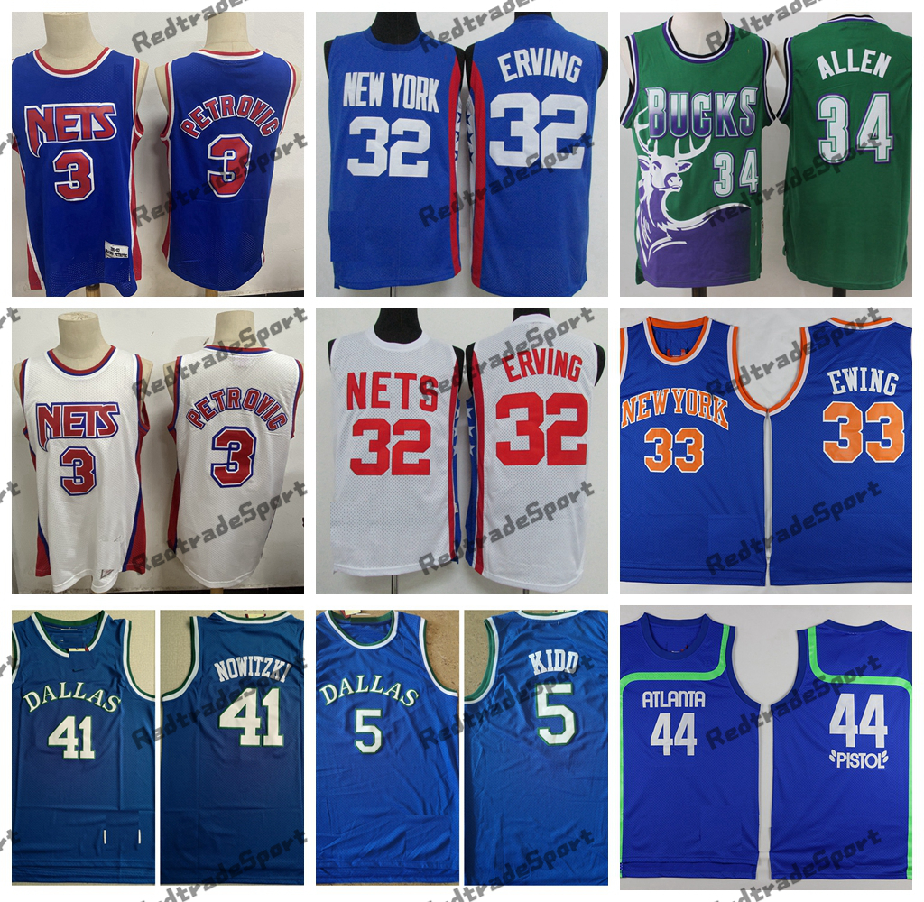 Vintage 1992 Basketball Jerseys 3 Drazen Petrovic 32 Julius Erving 33 Patrick Ewing 44 Pistol Pete Maravich 5 Jason Kidd 41 Dirk Nowitzki 34 Ray Allen Stitched Shirts, Blue
Vintage 1992 Basketball Jerseys 3 Drazen Petrovic 32 Julius Erving 33 Patrick Ewing 44 Pistol Pete Maravich 5 Jason Kidd 41 Dirk Nowitzki 34 Ray Allen Stitched Shirts, Blue
