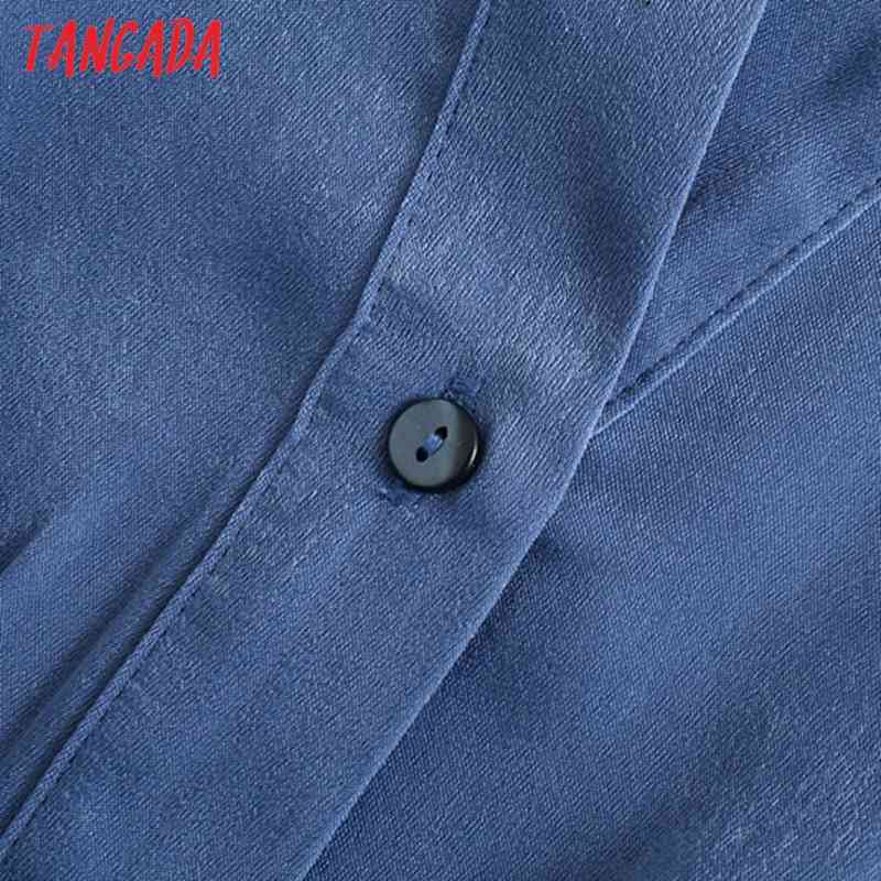 Fashion Women Blue Satin Shirt Long Sleeve Office Ladies Mini Dress with Bow 5Z31 210416