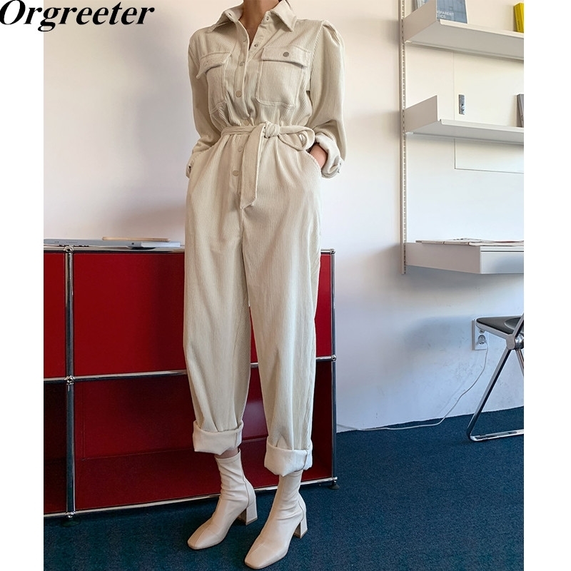 Spring Autumn Chic Corduroy Jumpsuits Romper for Women Turn-down Collar Lace Up Safari Style Jumpsuit Casual Overalls 210525, Beige
Spring Autumn Chic Corduroy Jumpsuits Romper for Women Turn-down Collar Lace Up Safari Style Jumpsuit Casual Overalls 210525, Beige