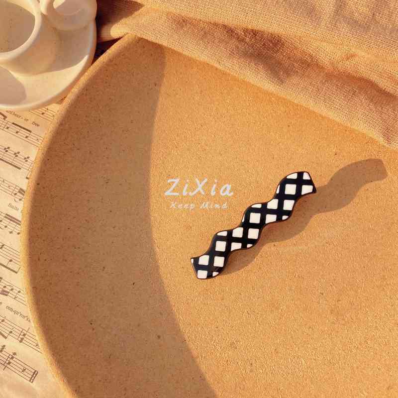 Hair Accessories Chic Black and White Checkered Broken Bangs Clip Diamond Big Wave Duckbill Personalized Motorcycle Girl Side