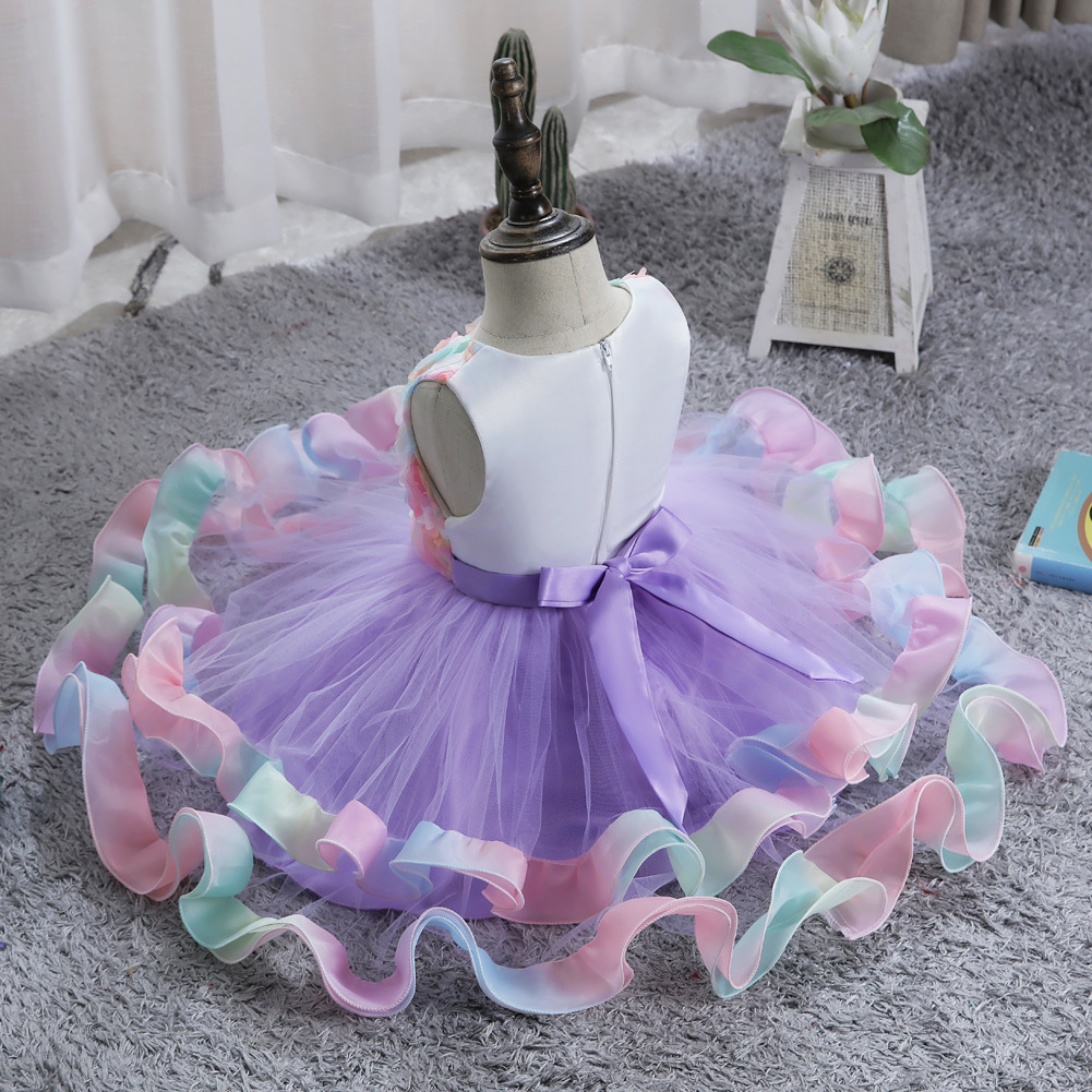 Vintage Flower Girls' Dresses Graduation Light Blue Clothes Kids Formal Wear With Lace 3D Rose Flowers Tutu A-line Tea-Length In Stock Birthday P