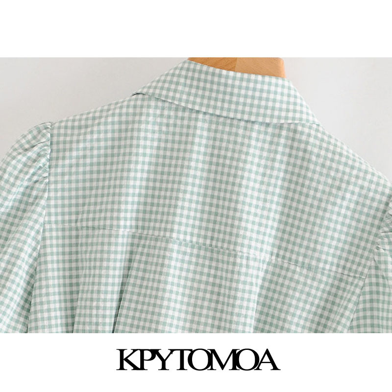 Women Chic Fashion Double Breasted Plaid Mini Dress Puff Sleeves Office Wear Female Dresses Vestidos Mujer 210420