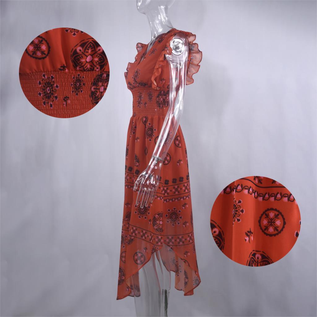 Summer Sexy Sleeveless Red Long Dresses Women Vintage Pattern Behavior Smocked Ruffle Midi Dress Fashion Clothes For Women 210415