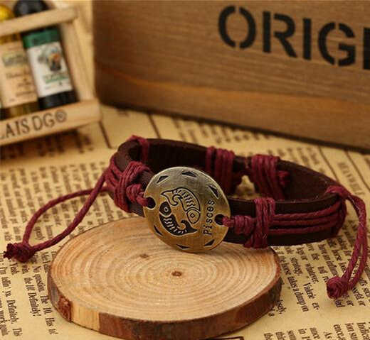 Twelve Constellations Leather Bracelets Leather Wrap Bracelets zodiac Leather Bracelet For Men