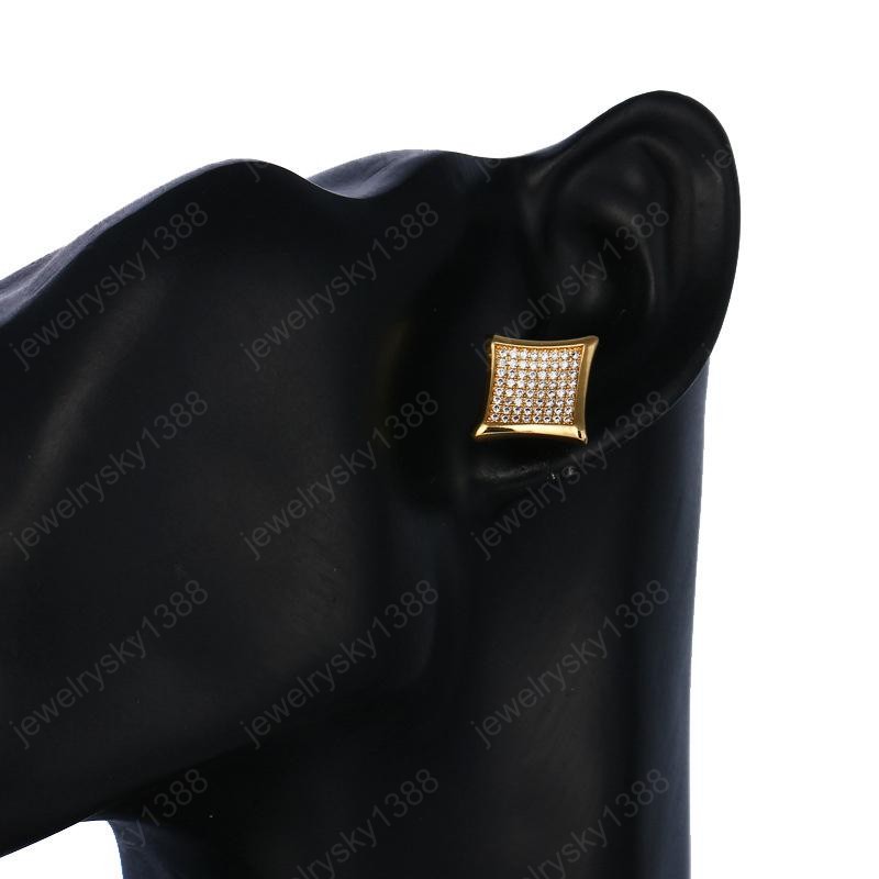 Blings Men Women Earring Gold Plated Bling CZ Diamond Square Earrings Studs for Girls Party Wedding Jewlery Hip Hop Earrings