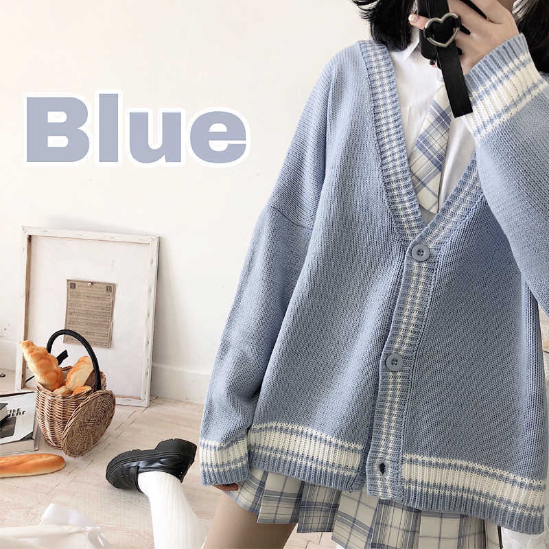 Japanese JK sweater Ulzzang plus size long-sleeved V-neck Vintage ins women' college fashion casual chic Harajuku 210608, Blue
Japanese JK sweater Ulzzang plus size long-sleeved V-neck Vintage ins women' college fashion casual chic Harajuku 210608, Blue