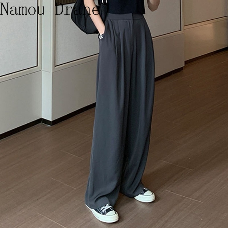 Dark Gray Mop The Drape Pants Suit Trousers Wide Straight Tall Waist Object Wide-legged Female Feeling 210429, Black
Dark Gray Mop The Drape Pants Suit Trousers Wide Straight Tall Waist Object Wide-legged Female Feeling 210429, Black