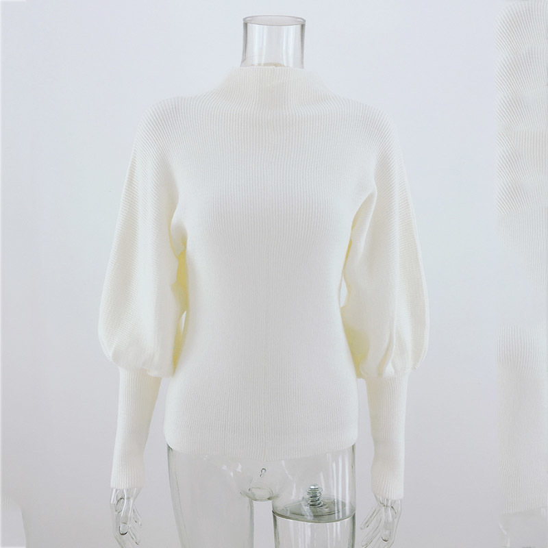 Foridol turtleneck knitted vintage sweater pullovers women autumn winter lantern sleeve white casual tops ladies sweater 210415