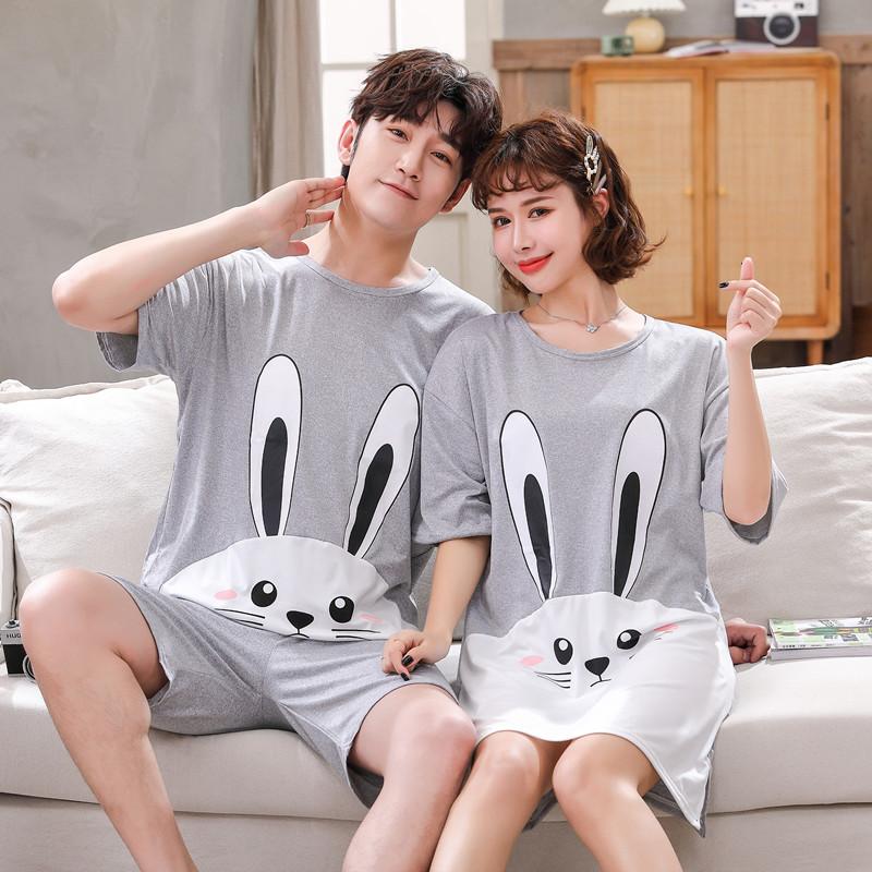 Women's Sleepwear Couples Short Sleeve Cute Cartoon Nightgowns For Women Summer Night Dress Nightdress Men Pyjama Homewear Home Clothes