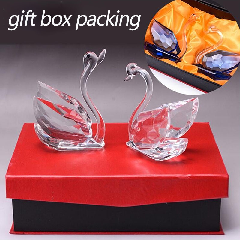 2Pcs Crystal Swans Ornaments Glass Figurines Paperweight Crafts Fengshui Home Decoration Wedding Valentine's Day Gifts Souvenir 210804