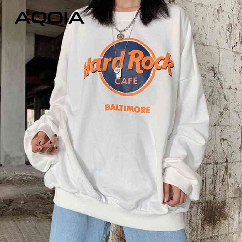 Autumn Streetwear Hard Rock Printing Women Hoodies Sweatshirt Oversize Loose Sweatshirts Plus Size Female Pullovers 210521