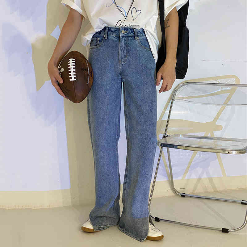 IEFB Men's Clothing High Waist Straight Split Jeans Man's Loose Spring Autumn Korean Casual Floor Dragging Wide Leg Pants 9Y6921 210524