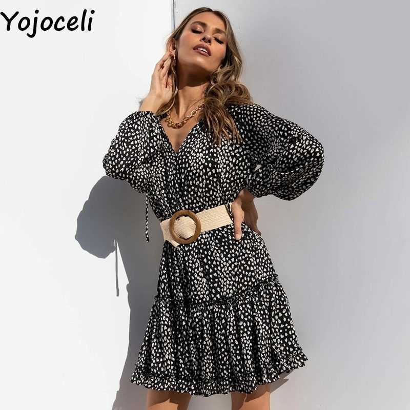 Yojoceli Secy ruffle leopard short dres Autumn party casual cool Loose daily female mini vestidos 210609