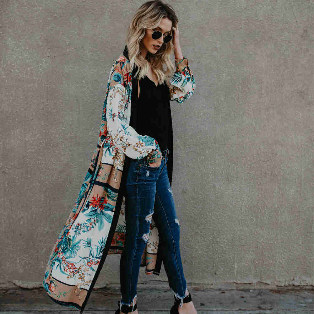 Bikini Cover-ups Boho Printed Belted Long Kimono Cardigan White Cotton Tunic Women Vintage Beach Wear Swim Suit Cover Up A229 210420