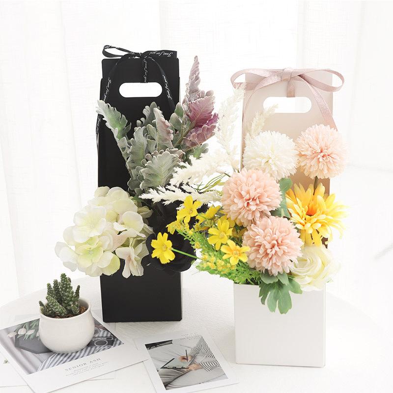 1pc Portable Flower Box Waterproof Paper Handy Gift Bag Kraft Handbag Birthday Wedding Rose Party Boxes Packaging Bags Wrap