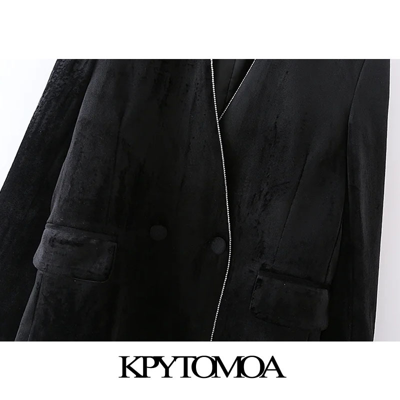 Women Fashion Patchwork Velvet Blazer Coat V Neck Long Sleeve Female Outerwear Chic Veste Femme 210420