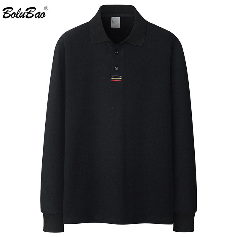 

BOLUBAO Brand Men Solid Polo Shirts Tops Men' Fashion Casual Polo Shirt Autumn Cotton Long Sleeve Polo Shirt Male 210518, Black