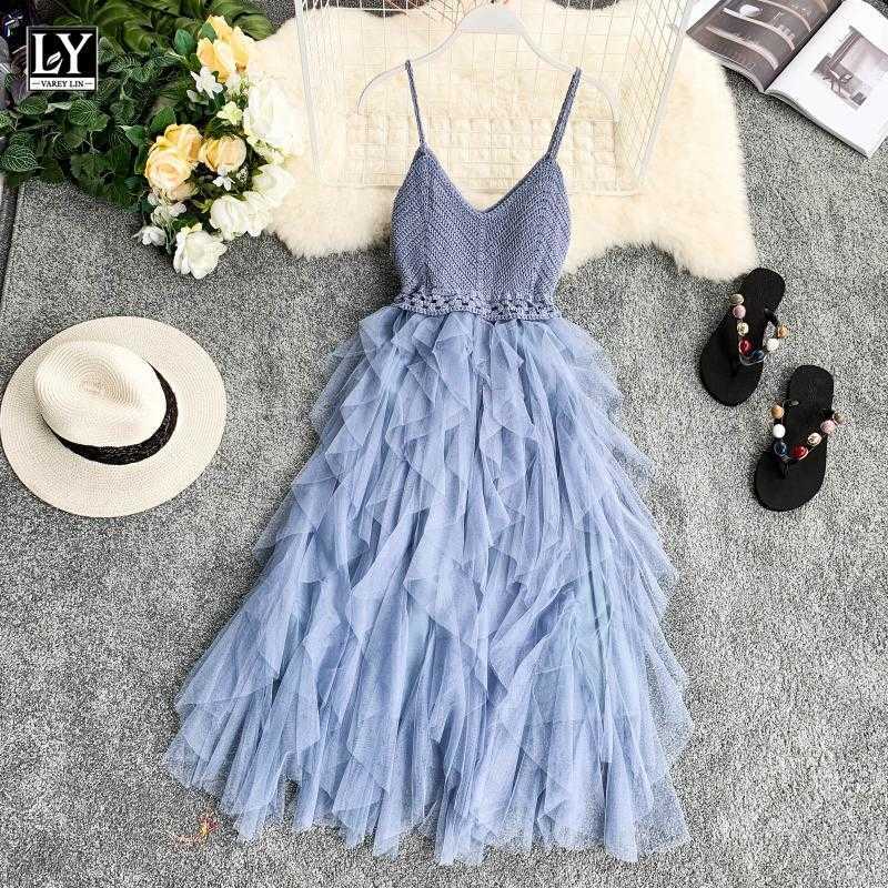 LY VAREY LIN Women Summer Mesh Tulle Dress High Waist Hem Asymmetrical Pleated Fairy Female Slim es 210526, Beige 
LY VAREY LIN Women Summer Mesh Tulle Dress High Waist Hem Asymmetrical Pleated Fairy Female Slim es 210526, Beige