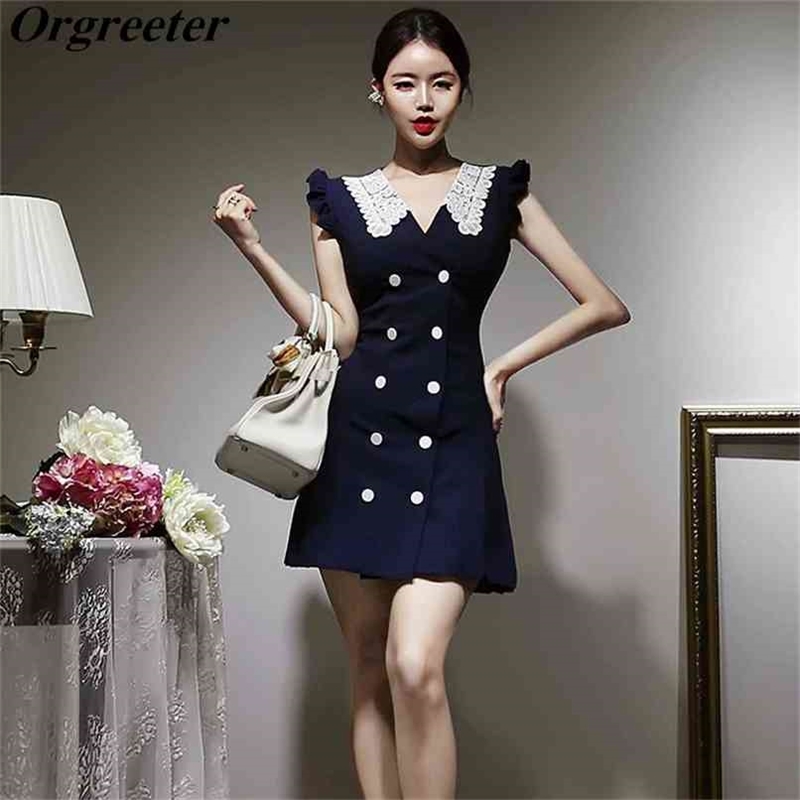 Summer V-neck Double-breasted Slim Mini Dress for Women Fashion Ruffles Flying Sleeve Pleated Women's Clothing 210602, Navy blue
Summer V-neck Double-breasted Slim Mini Dress for Women Fashion Ruffles Flying Sleeve Pleated Women's Clothing 210602, Navy blue
