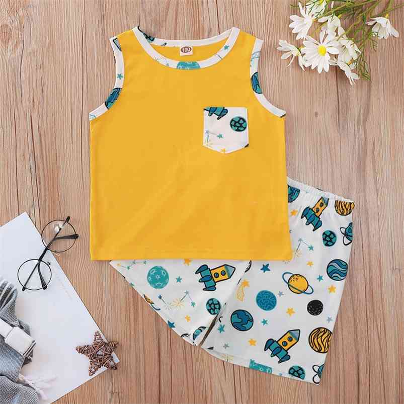 Summer Style Children Sets Casual Sleeveless O Neck Small Pockets Tops Print Cartoon Planet Shorts 2Pcs Child Clothes 210629, Yellow
Summer Style Children Sets Casual Sleeveless O Neck Small Pockets Tops Print Cartoon Planet Shorts 2Pcs Child Clothes 210629, Yellow