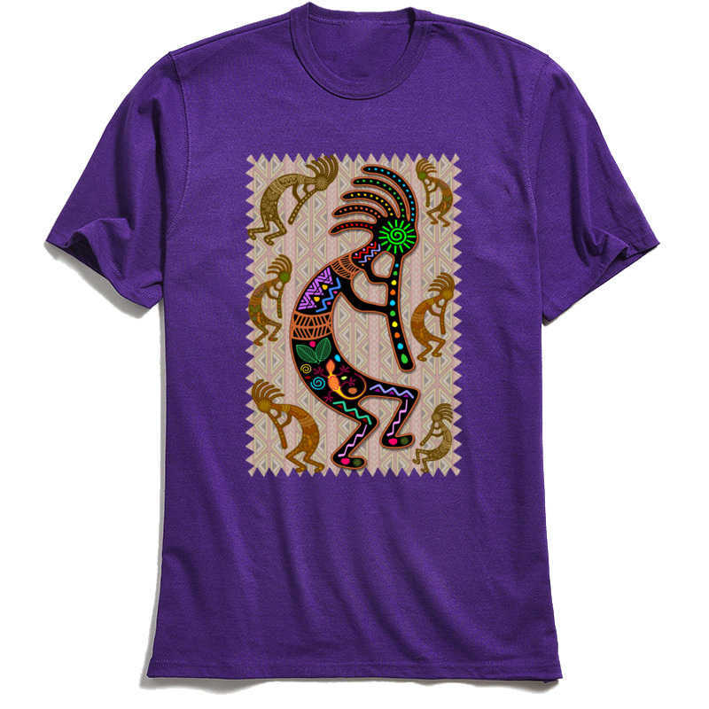 Men's T Shirts Kokopelli Rainbow Colors T-shirt Grey Tribal Pattern Male Tshirt Europe Tee-Shirt Father Day Gift Cotton Clothes 210629