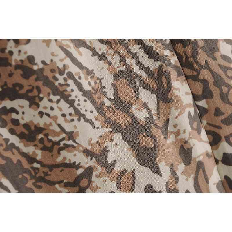Spring Bohemia Round Neck Khaki Leopard Print BOHO Dress Hippie Women 3/4 Sleeve Loose Straight Short Dresses Holiday 210429