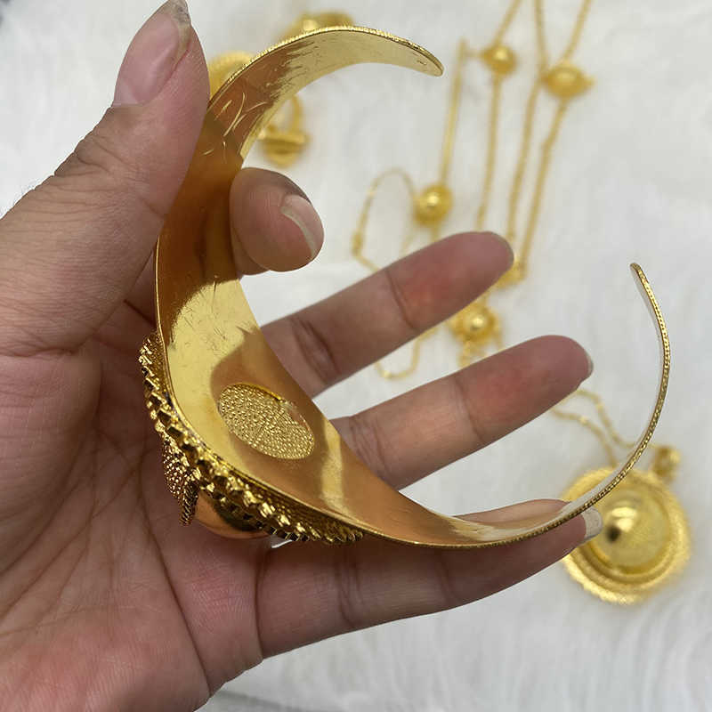 Ethiopian jewelry sets for Women Gold Dubai Habesha Jewelry with Hairpin Head chain African bridal wedding Gift collares 210720