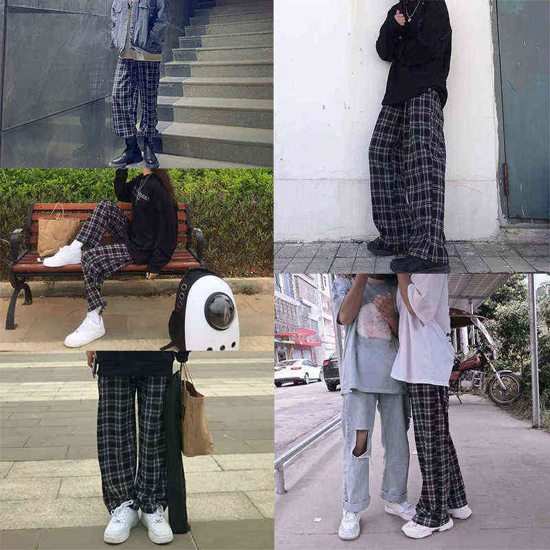 Lucyever Harajuku Plaid Pant Casual Oversize 3XL Loose Wide Leg Trousers Ins Retro Teens Hiphop Unisex Straight 211124Z