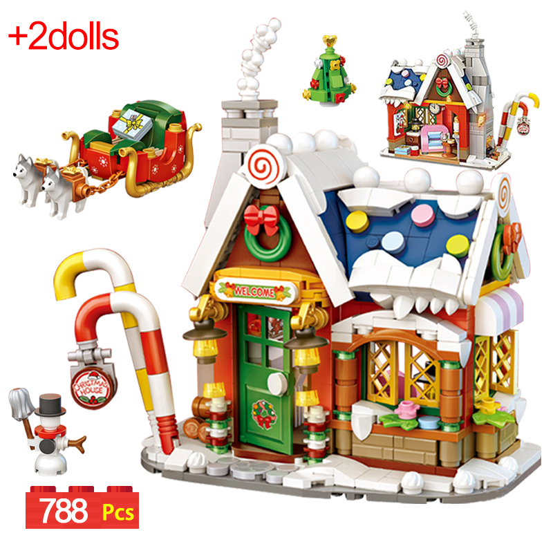 

City Mini Christmas Cabin Building Blocks Santa Claus House Friends Bricks Architecture DIY Creator Toys For Children Gifts