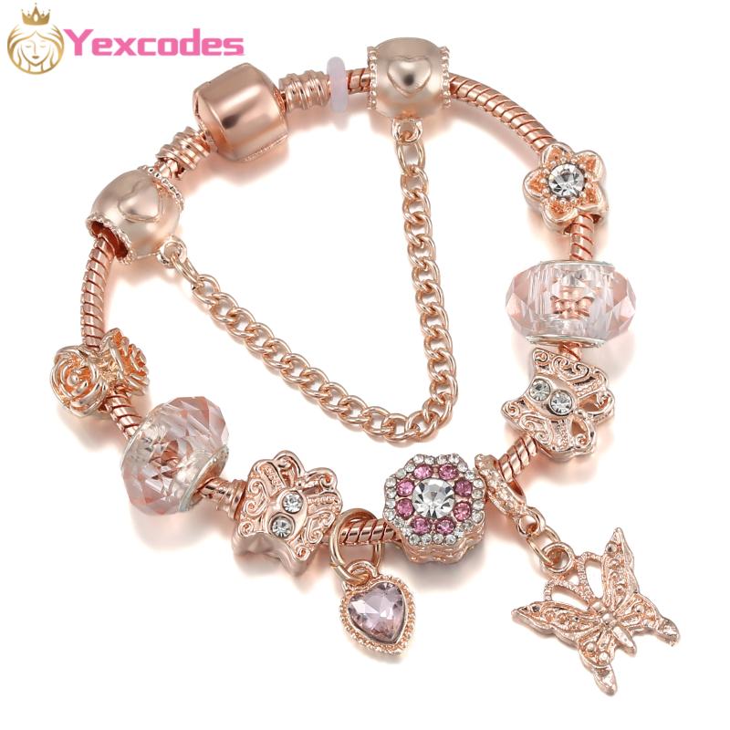 Charm Bracelets Yexcodes European Fine Rose Gold Bracelet Women Butterfly Crystal Pendant Pink Beaded Lady
Charm Bracelets Yexcodes European Fine Rose Gold Bracelet Women Butterfly Crystal Pendant Pink Beaded Lady