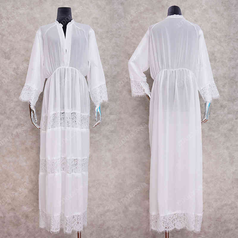 Swimwear Cover-ups Sexy V-neck Summer Beach Dress White Lace Tunic Women Plus Size Beachwear Swim Suit Cover Up Q988 210420