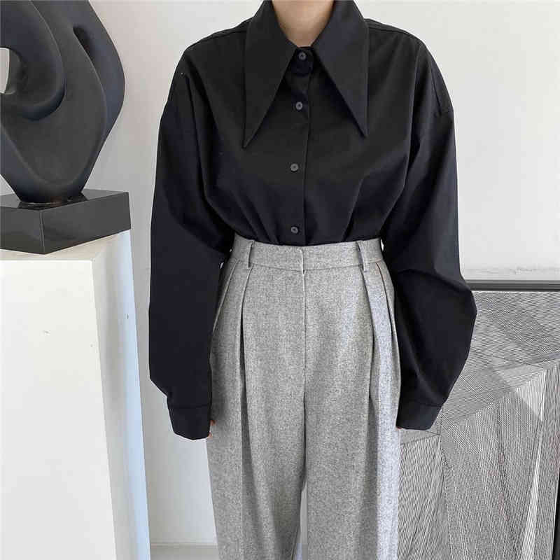 Korean Lapel Solid Color Women's Shirts Versatile Long Sleeve Single Breasted Blouse Women Autumn Blusas Mujer 12541 210427