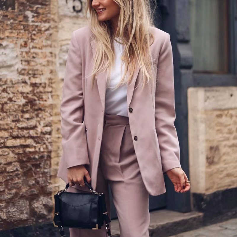 Vintage Women Elegant Pink Blazer Spring-Autumn Fashion Ladies Nothced Collar Suits Jackets Streetwear Female Chic 210527