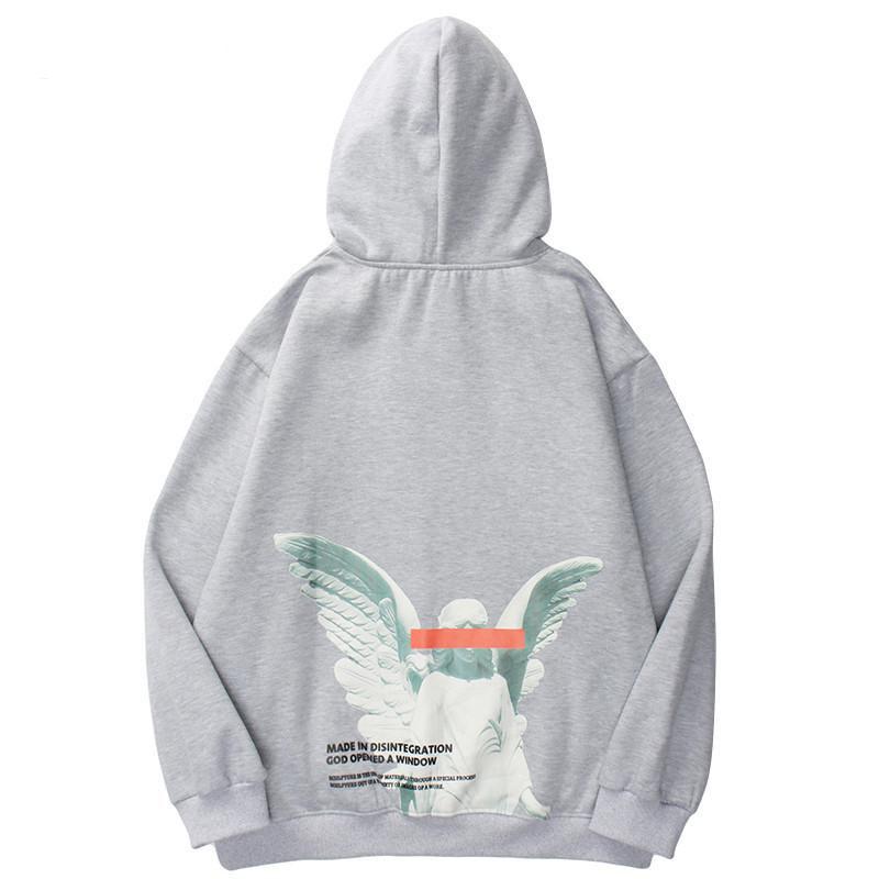 Men039s Hoodies Sweatshirts Mens Hip Hop Streetwear Harajuku Pullover Angel God Printed Hoodie Pocket Cotton Fleece Grey