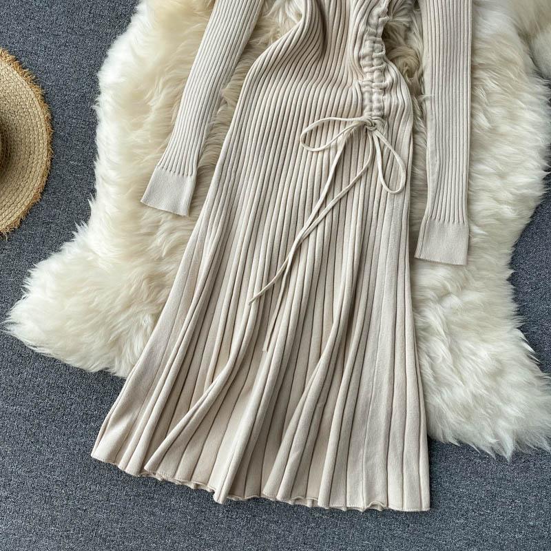 Auutmn Winter Kneet Dress Women Slim Long Sleeve A Line Sweater Dresses Ladies Elegant Knit Robe Vestidos Mujer Casual