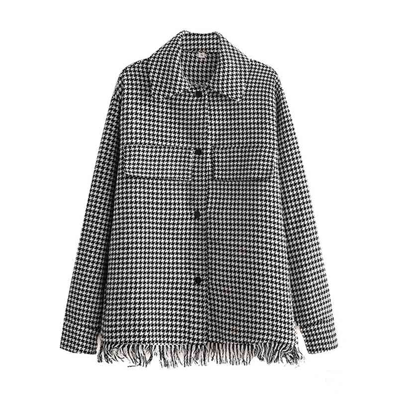 Oversize Women Twwed Tassel Jacket Spring-autumn Fashion Ladies Loose Coats Female Ruffled Shirt Coat Girls Chic Outerwear 210430