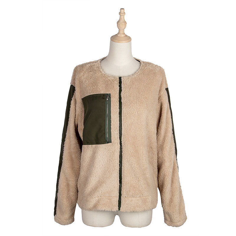 Autumn Winter Teddy Cashmere Short Jacket New Casual Pocket Patchwork Plush Jacket Coat Female Office Lady 210413