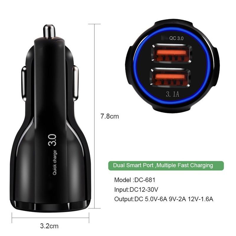 

3.1A QC3.0 Fast Quick Charge Dual Usb Ports Car Charger Power Adapters For Iphone 7 8 11 12 13 mini Samsung Huawei Android phone pc mp3