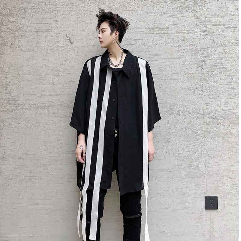 IEFB Men's Oversized Clothing Contrast Color Patchwork Black Lightweight Sunscreen Shirt Loose Korean Tops 9Y66480 210524