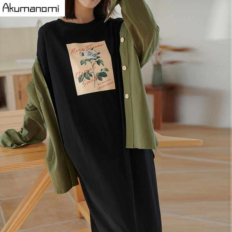 Cotton Tops Plus Size 7xl 6xl 5xl 4 Xxxl Black Maxi T Shirt Dress Women Summer Party Vintage Straight Casual Double Slit Dresses 210630
