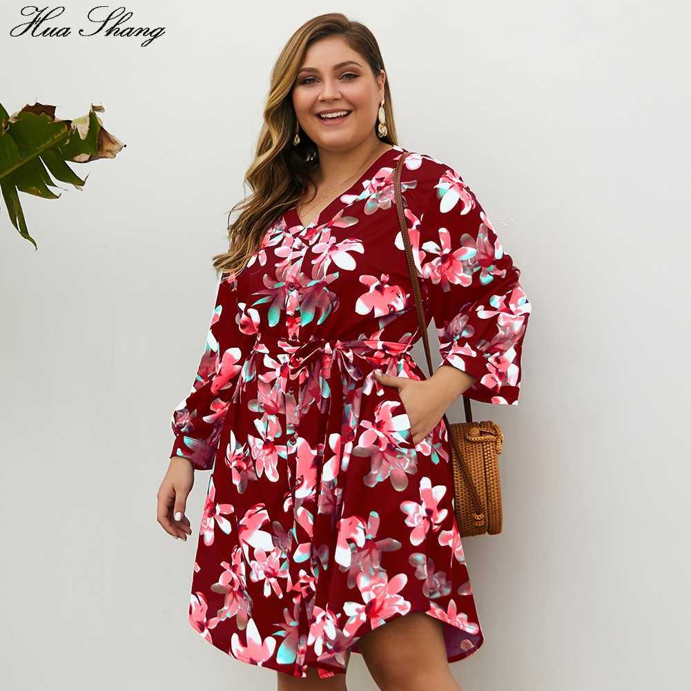 Plus Size Floral Dress Women Summer V Neck Long Sleeve Pockets Casual Midi Dresses Big Size Ladies Boho Beach Dress 210630