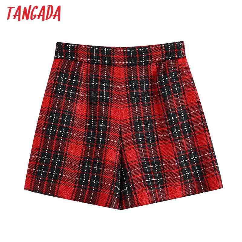 Women Elegant Plaid Tweed Side Zipper Pockets Female Retro Casual Shorts Pantalones BE449 210416