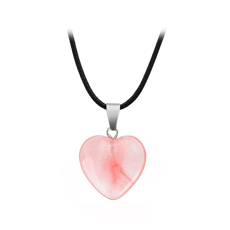 Handmade Leather Rope Chain Love Heart Natural Stone Pendant Chakra Necklace for Women Heart Shape Crystal Agate Jade Gemstone Necklaces Couple Nice G